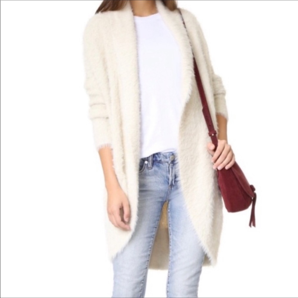 ❤️ BB DAKOTA Creamy White Fuzzy open cardigan sweater jacket Faux Fur Soft Cozy!